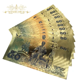 10pcs/veliko Tajska Zlato bankovec za 50 Baht Bankovci v 24k Gold Dvojni Stranski Tiskanje, Papir Bankovcev Denarja Za Zbiranje