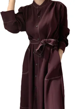 2020 Jeseni Nova Lady ' s Long Sleeve Preprost Dolg Plašč Plus Velikost Priložnostne Trendovska Oblačila za Ženske Windbreaker Trdna Jarek Obleko
