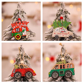 2020 Srečno Novo Leto Božični Okraski Leseni Obeski Risanka Avto Vzorec Božično Drevo Ornament Božični Dekor Noel Natalne