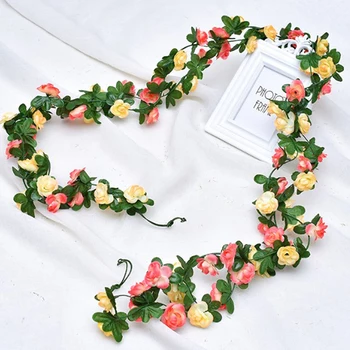 2Pcs Umetno Cvetje Rose Ivy Trte Poroko Dekor Pravi Dotik Svile Cvet Garland Niz Z Listi za Dom Visi Dekor
