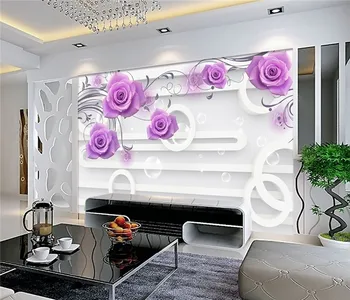 3D tri-dimenzionalni purple rose mehko paket dnevni prostor kavč, TV ozadju stene spalnica postelja hotel 5D zidana ozadje