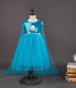 Baby Dekleta Modra Sequined Obleko Dekleta Princesa Elsa Obleke Otroci Snow Queen Obleko Gor Fantasy z Dolgimi Zaostaja za Novo Leto Kostum