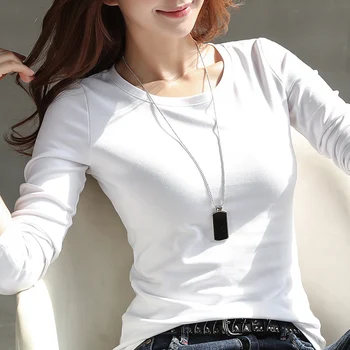 Jeseni žensk 2020 novo long sleeved majica s kratkimi rokavi ženske okoli vratu belo podlago majica svoboden priložnostne korejski slog T-shirt top moda