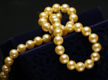 Klasična AAA11-12 mm južno morje krog zlato biserna ogrlica, 18 inch 14K Zlato Zaponko KKK