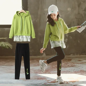 Korejski Slog Trenirka za 12-letna Dekleta Ruffle Obleke Dekliška Oblačila 10 12 Leto Baby Dekleta Kompleti Oblačil Športne Obleke Hoodies