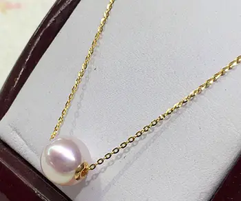 Lep AAA 8.5-9 mm Japonska Akoya belo roza krog pearl obesek 18-inch