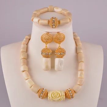 Nevesta poročni lepe slonovine koralni nakit Nigerija poroka moda Afriški nakit set AU-14