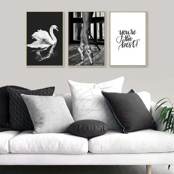 Nordijska Črno in Belo Platno Plakat Sodobna Moda Swan Slike za Dom Design Stenske Poslikave Punca Soba Dekor brez okvirjev