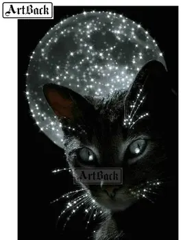Novo 5d diy diamond slikarstvo black cat luno polno kvadratnih sveder diamantni vezenje 3d kristalno mozaik živali dekoracijo umetnine