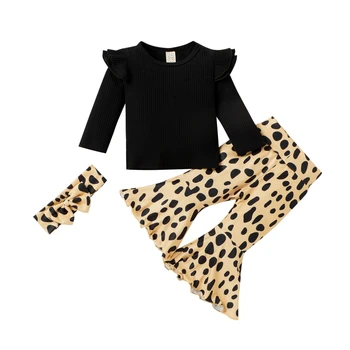 Otroci Baby Dekleta 3Pcs Obleko Določa Dolg Rokav Črko T Shirt Leopard Hlače Glavo Pomlad Jesen Oblačila