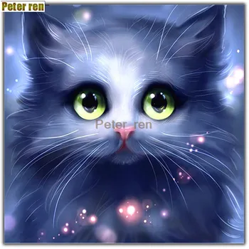 Peter ren Diamond Slikarstvo mačka DIY Diamond Vezenje živalski Krog Mozaik okrasnih polno slik novo Leto dekor Modra mucek