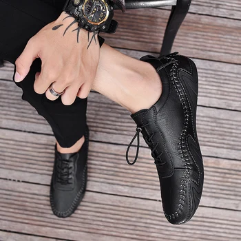 Pravega Usnja Moške Priložnostne Čevlji Luksuzne blagovne Znamke Mens Loafers ročno Moccasins Dihanje Zdrsne na Črno Vožnjo Čevlji Modni