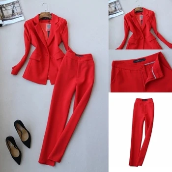 Rdečo obleko obleko ženske jeseni Nova Moda obleko ženski velik obseg dame suknjič + devet točk hlače komplet dveh