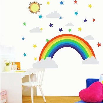 Risanka Rainbow stars Stenske Nalepke za Otroke sobe Dnevna soba Vrtec okraski ozadje Srčkan Zidana Vrtec Nalepka