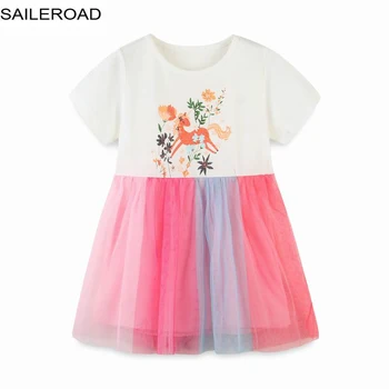 SAILEROAD Belo Baby Dekleta Poletje Otroci Oblačila Vestidos Princesa Samorog Kratkimi Rokavi Otroci Priložnostne Črtaste Obleke