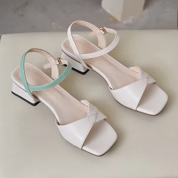 Smeeroon 2020 novih pridejo ženske sandale pu sponke kvadratnih pete priložnostne čevlji udobno, preprosto poletni sandali ženske big velikost