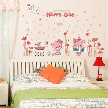 Stenske nalepke doma dekoracijo risanka mačke dan ljubezni, otroška soba, spalnica princesa soba, dnevna soba ozadju decals