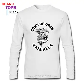 Valhalla Sinovi Odin Vikingi T-shirt Za Moške Dolg Rokav Bombaž Skupine Dropshipping Tee Shirt Viking Bojevnik Lobanje Vrhovi