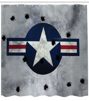Vojska Logotip USAF Grunge Kovinski Bullet Luknje Artprint Tuš Zavesa