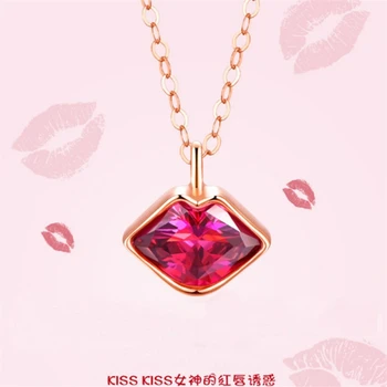 Vroče Prodaje Korejskem Slogu Poljub Rdeče Ustnice Chocker Izjavo Ogrlica Zlati Modi Kristalni Obesek Za Ženske Dodatki
