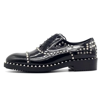 Črne Čipke, ročno izdelane oxford Moških Krog Toe Pravega Usnja Svetla razdalja pearl obleko Čevlje Stranke urada čevlji