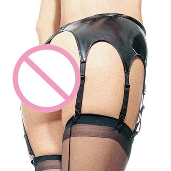 Ženska Seksi moker videz Perilo iz gume Latex hlače S 6 podveze Umetno Usnje, Elastična, pvc Clubwear Mini dame Hlače Vroče Erotično spodnje Perilo
