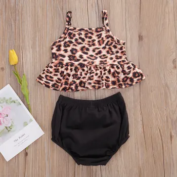 0-18 M Novo Poletje Malčke Baby Dekleta Obleke, Kompleti Leopard Ruffles brez Rokavov Vrhovi+Hlače 2pcs Baby Dekle Oblačila