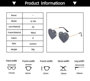 2021 Novo Vintage Rimless Srce sončna Očala Ženske Moški Steampunk Ljubezen Obliki Votlih sončna očala brez okvirjev Stranka Odtenki UV400 Oculos