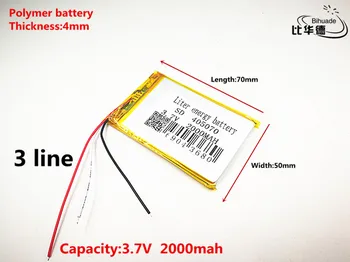 3 linije Dobro Qulity 3,7 V,2000mAH,405070 Polimer litij-ionska / Litij-ionska baterija za IGRAČE,MOČ BANKE,GPS,mp3,mp4