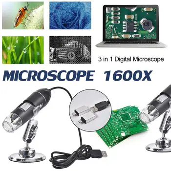 3 v 1 Digitalni Mikroskop 1600X Prenosni Dveh Kartic Podpira Windows Telefone Android Lupo