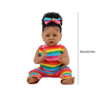 58 cm Realne Baby Dekle Lutka Prerojeni Afriške Prerojeni Celotno Telo, Silikonski Bebe Lutka Črni Afriški Lepe Kodraste Črne Otroška Igrača Darilo