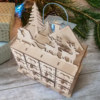 Božični Koledar Škatla za Shranjevanje Leseni Nakit, Ličila Polje manjše izdelke za Shranjevanje Polje Božično Dekoracijo za Dom Ornament