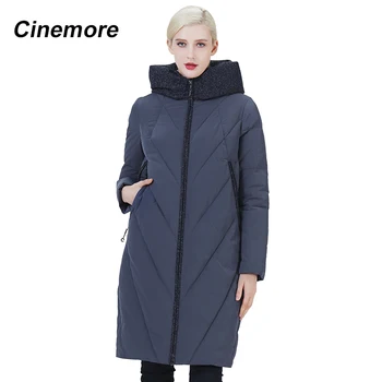 Cinemore 2020 NOVE Ženske dolgo napihovalka plašč elegantno toplo in preplete Plašč pozimi ženske plus velikost zgosti zadrgo klobuk 2080