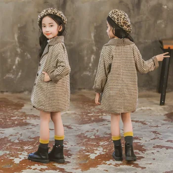 Dekleta 2020 Nov Modni Volnene Tkanine, Srednja in Velika otroška Oblačila korejskem Slogu Bombaž-Oblazinjena Jeseni in Pozimi Plašč