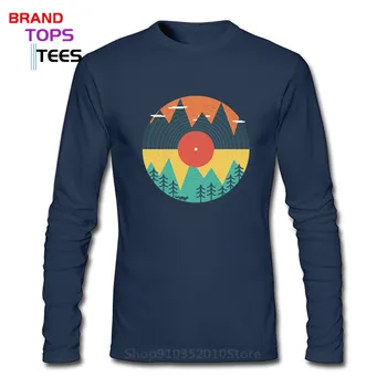Elegantno Vinil design Snemanje Divje Narave glasbe tees gorska pokrajina tee shirt divji gozd fox Moške Dolgo Rokavi T-majice