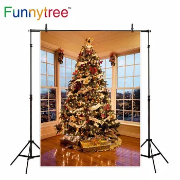 Funnytree backgrounds for photography studio Christmas tree decor window indoor gift room professional backdrop photobooth