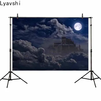 Lyavshi okolij za fotografije studio modro nebo, polno luno temno čarobni grad teror oblak Halloween ozadje photocall