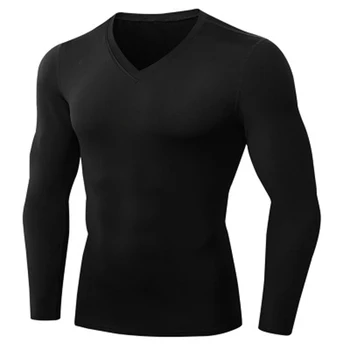 Men ' s Stiskanje T-shirt za Moške Plus Žamet Proti-vrat Fitnes Dolgo Sleeved Tesen Usposabljanje Srajco Visoko-Elastične Teče Telovadnici Športnih Vrh