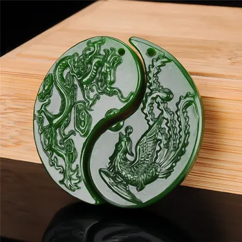 Naravna Zelena Ročno izrezljane Jade Obesek Nakit Ogrlica Moda Ljubitelje Zmaj in Feniks Jade Obesek