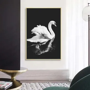 Nordijska Črno in Belo Platno Plakat Sodobna Moda Swan Slike za Dom Design Stenske Poslikave Punca Soba Dekor brez okvirjev