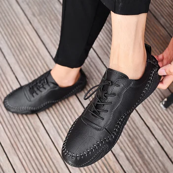 Pravega Usnja Moške Priložnostne Čevlji Luksuzne blagovne Znamke Mens Loafers ročno Moccasins Dihanje Zdrsne na Črno Vožnjo Čevlji Modni