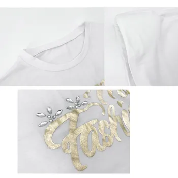 Priložnostne Ohlapno Belo Poletje Brez Rokavov Ženske Rami Pad Ženska T-Shirt Osnovne 2020 Moda Porjavelost Črke Trdna Vroče Diamond Vrh