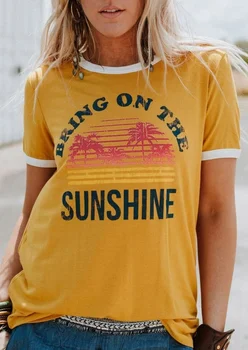 U-PRISEGAJO Ženske T-Shirt Bi na Soncu Črke Natisni T-Shirt Kratek Rokav Femme Kratek Rokav Vrhovi Camiseta Mujer