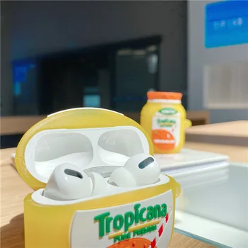 Za Airpods 1/2 Primeru,3D Pomarančni sok Primeru Za Airpods Primeru Silikonski Slušalke Slušalke Cover Za Apple Airpods Pro Primeru