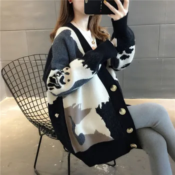 Ženske Jopico Plesti Pulover Vintage Stilom Geometrijski Vzorec Slim Obreži Zgoraj Moda Proti-Vrat Anglija Slog Dolg Rokav Vrhnja Oblačila