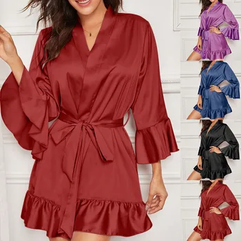 Ženske Seksi Rajon Haljo Kimono Plašč Kopalni Plašč Perilo Nightdress Plus Velikost Poletje Priložnostne Nightgown Perilo Sleepwear Pižami