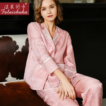19 momme super kakovost, naravna svila pižamo določa ženske sleepwear dolge rokave Plemenito Modro prave svile ženske pižame T8225