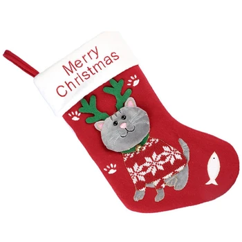2PC Božične Nogavice, Nogavica Mačka Pes Elk Navidad Novo Leto Candy Bag Božični Okraski, Okraski za novoletne jelke Stranka