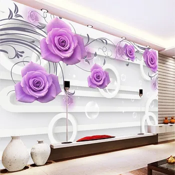 3D tri-dimenzionalni purple rose mehko paket dnevni prostor kavč, TV ozadju stene spalnica postelja hotel 5D zidana ozadje