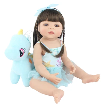 55 cm Polni Silikona Prerojeni Baby Doll Igrača Vinil Princesa Samorog Dojenčki Dekle Kopanje Obleko Gor Igrača Otroci Darilo za Rojstni dan Otrok Igra Hiša